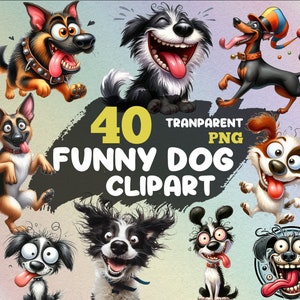 cute and funny dog png clipart bundle, 40 quirky dog clipart png bundle, high-quality 300 dpi images, puppy whimsy junk journal papercraft