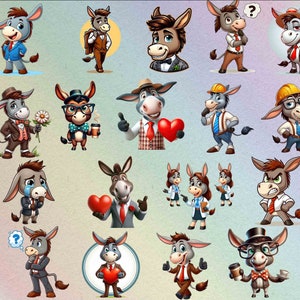 Clipart, 34 Donkey Bundle, Printable High-resolution Graphics for ...