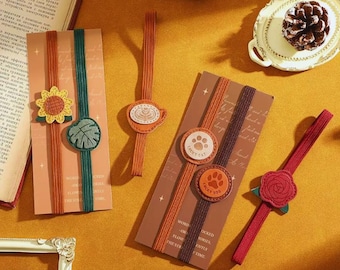 Decorative Elastic Notebook Strap Set, 2pcs Planner Band with Vintage Stitch PU Flower, Aesthetic Journal Closure Organizer