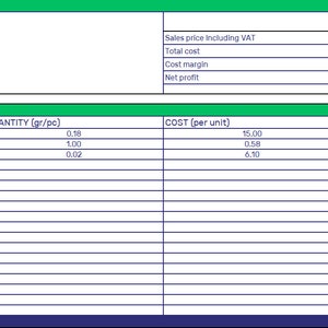 Menu Costing - Easy to use - Excel template