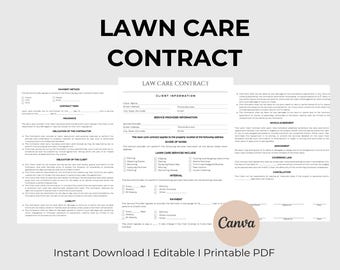 Modèle de contrat d'entretien de pelouse professionnel Contrat d'entretien de jardin Modèle modifiable de contrat d'aménagement paysager Contrat d'entretien de jardin CANVA