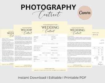 Wedding Photography Contract Template  Photography Forms  Contract for Photographers  Contract Template  Canva Template  Instant Download