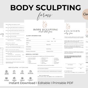 Formularios de admisión para escultura corporal Consulta y consentimiento para contorno corporal Plantillas de esteticista Tratamiento de modelado corporal Plantillas de esteticista