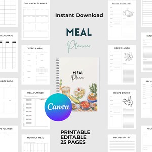 Mahlzeitenplaner Printable, Wöchentliches Essenstagebuch, Mahlzeit Tracker, Food Journal, Menü Plan & Prep, Einkaufsliste!