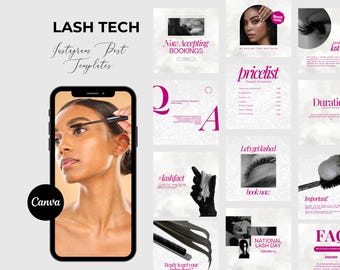Plantilla de Instagram para artistas de Lash Tech Plantillas para publicaciones de estilistas de pestañas Publicación de Instagram de Lash Tech Publicación de extensiones de pestañas Redes sociales de Lash Tech