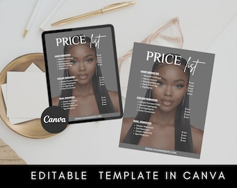 Plantilla de lista de precios de salón editable Plantilla de guía de precios de salón Hoja de precios editable Guía de precios imprimible de salón Descarga digital