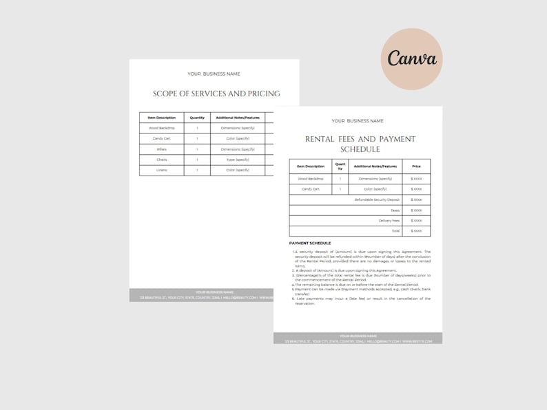 Party Rental Contract Event Rental Agreement Chair Rental Agreement Tent Rental Agreement Party Rental Waiver Bar Rental Contract CANVA image 5