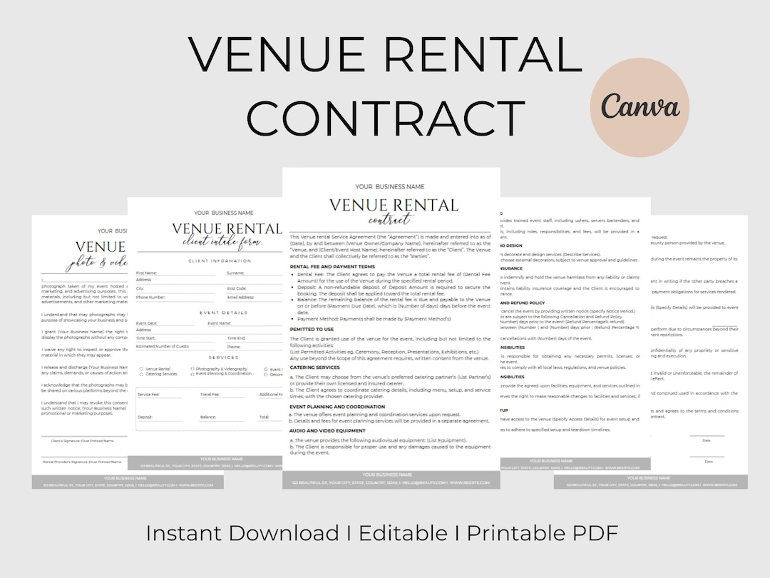 Venue Rental Forms Bundle Wedding Venue Contract Template Event Center ...