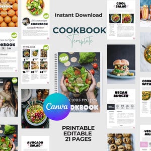 Modelo de livro de receitas | Modelo de livro de receitas editável | Livro de receitas para família para impressão | E-book de receitas | Blogueiro de comida
