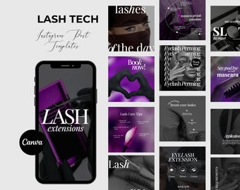 Plantilla de Instagram para artistas de Lash Tech Plantillas para publicaciones de estilistas de pestañas Publicación de Instagram de Lash Tech Publicación de extensiones de pestañas Redes sociales de Lash Tech