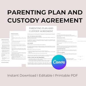 Parenting Plan and Custody Agreement  Editable Parenting Agreement  Child Custody Agreement Template  Shared Parenting Agreement  CANVA