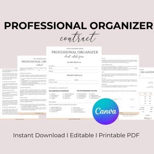Editable Professional Organizer Contract Template  Client Intake Form  Organizing Service Agreement  Invoice Template  Canva editable