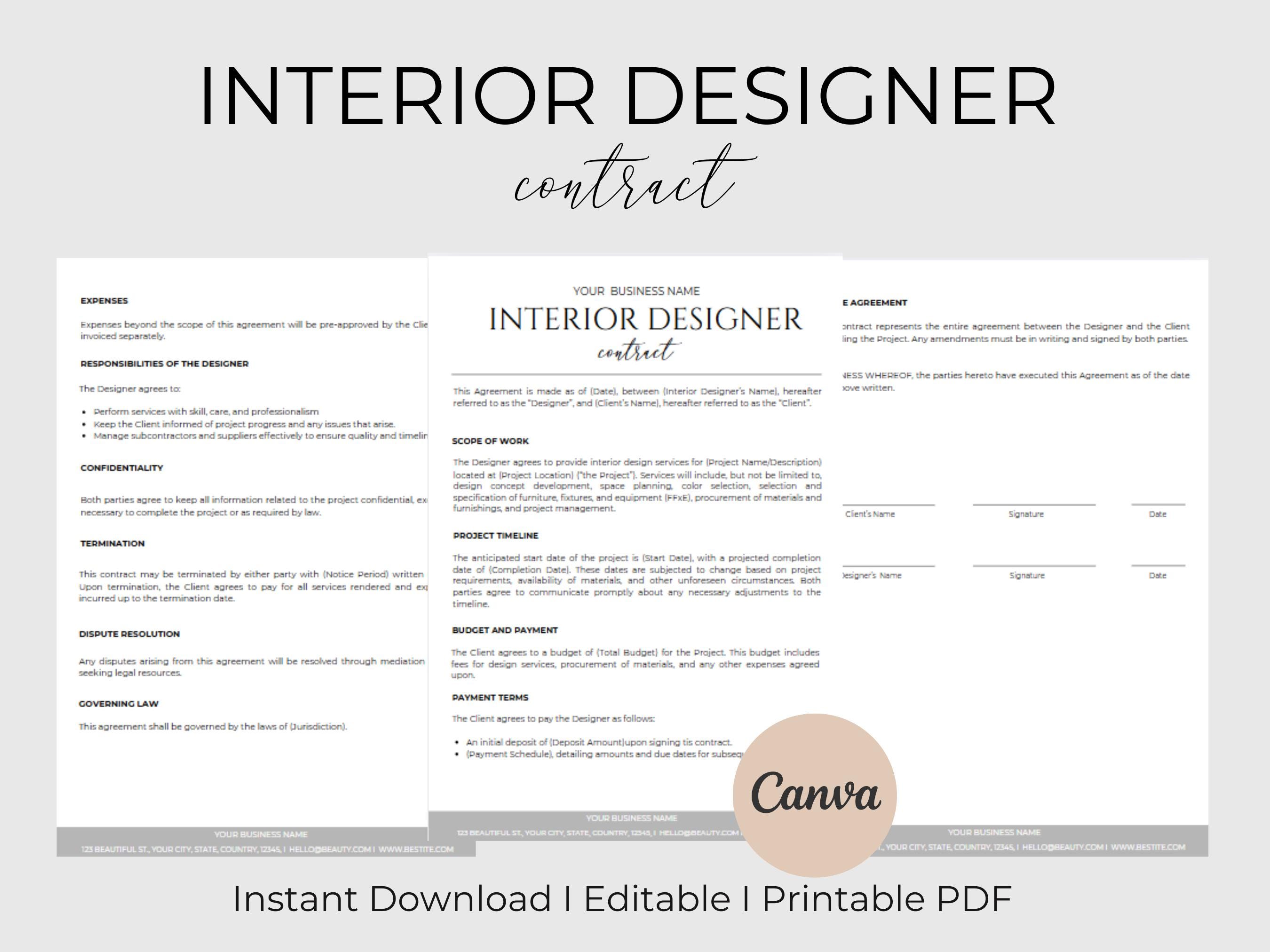 Interior Designer Client Contract Interior Design Services Agreement ...