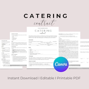 Catering Contract Template  Catering Service Contract  Editable Catering Business Contract  Food Service Agreement Editable Canva Template