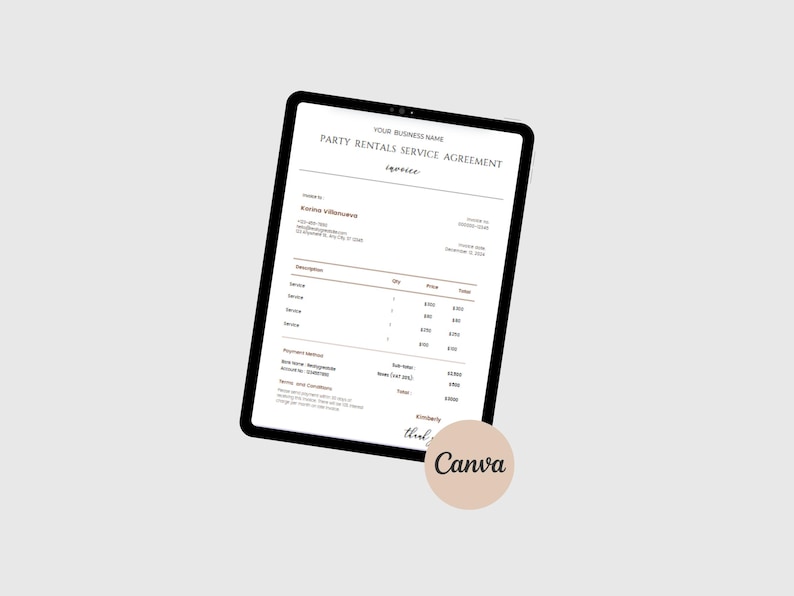 Party Rental Contract Event Rental Agreement Chair Rental Agreement Tent Rental Agreement Party Rental Waiver Bar Rental Contract CANVA image 6