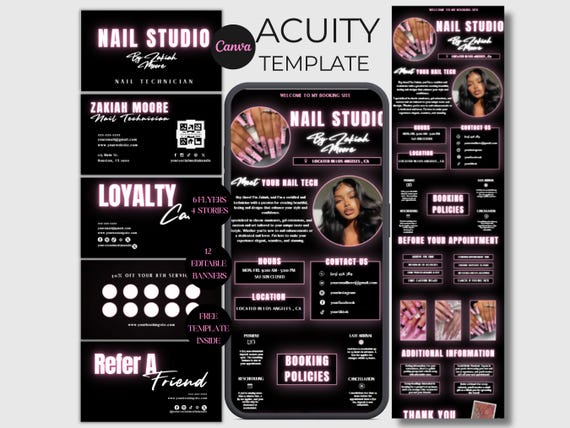 Black Pink Acuity Scheduling Template Nail Tech Editable Canva Booking Website  Nail Stylist Acuity Scheduler Site  Nail Business Template