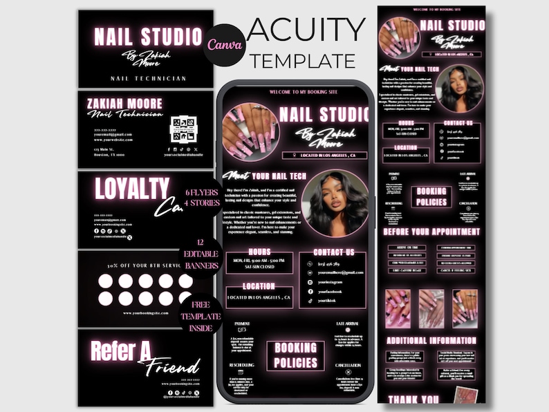 Black Pink Acuity Scheduling Template Nail Tech Editable Canva Booking Website  Nail Stylist Acuity Scheduler Site  Nail Business Template