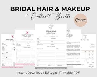 Bridal Hair & Makeup Contract Bundle, Wedding Forms (Canva Editable, Instant Download)