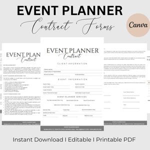 Modello di contratto per organizzatore di eventi Moduli per clienti di organizzatori di eventi Contratto di organizzazione di matrimoni Modello di accordo per organizzatore di eventi Canva Download immediato