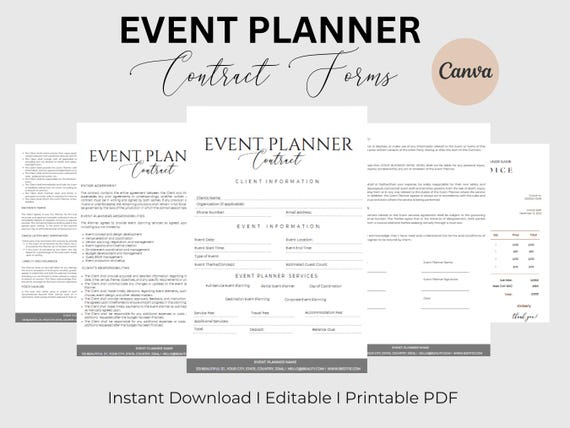 Event Planner Contract Template Event Planner Client Forms Wedding Planning Contract Event Planner Agreement Canva Template Instant Download