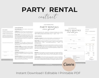 Contrato de alquiler para fiestas Contrato de alquiler para eventos Contrato de alquiler de sillas Contrato de alquiler de carpas Exención de responsabilidad para alquiler de fiestas Contrato de alquiler de bar CANVA