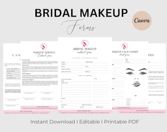Paquete de plantillas de contratos de maquillaje nupcial, formularios para maquilladores profesionales (editables en Canva, descarga digital)