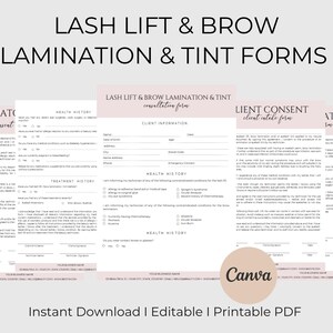 Lash Lift and Brow Lamination templates  Lash Consent & Liability Forms   Editable Esthetician Forms Beauty Salon Forms   Canva Template