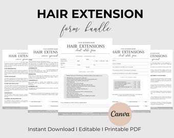 Contrato de extensiones de cabello editable Formulario de consulta de extensiones de cabello Tarjeta de cuidados posteriores de extensiones de cabello Acuerdo de extensiones de cabello PLANTILLA CANVA