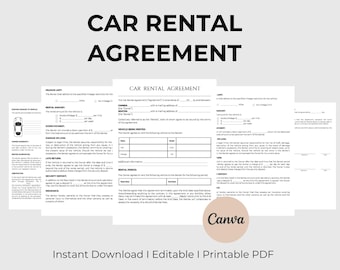 Editable Car Rental Contract Template  Car Rental Agreement Form  Auto Rental Agreement  Printable Vehicle Lease Contract Instant Download