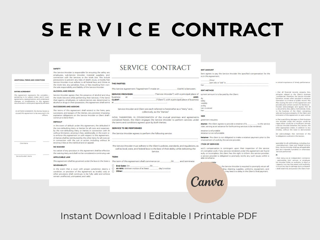 Printable Service Contract Templates Services Contract Agreement ...