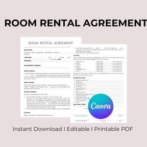 Printable Room Rental Agreement Template  Editable Room Tenancy Agreement  Rent Room  Roommate Room Rental Agreement Room Rental Contract