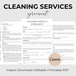 Putzservice Vereinbarung Vorlage Druckbare Reinigung Business Forms Bearbeitbare Reinigungsdienstvertrag Haushältervertrag CANVA