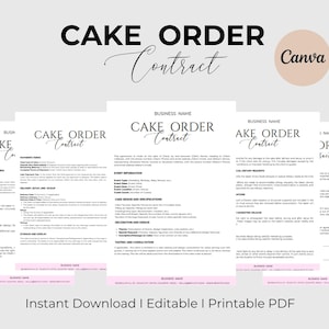 Professional Cake Contract Template Cake Order Contract  Cake Order Form  Custom Cake Agreement  Event Cake Contract Birthday Cake Contract