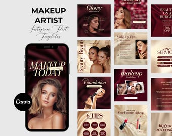 Make Up Artist Instagram Vorlagen MUA Social Media Templates Makeup Artist Branding Beauty Salon Templates Makeup Artist Posts