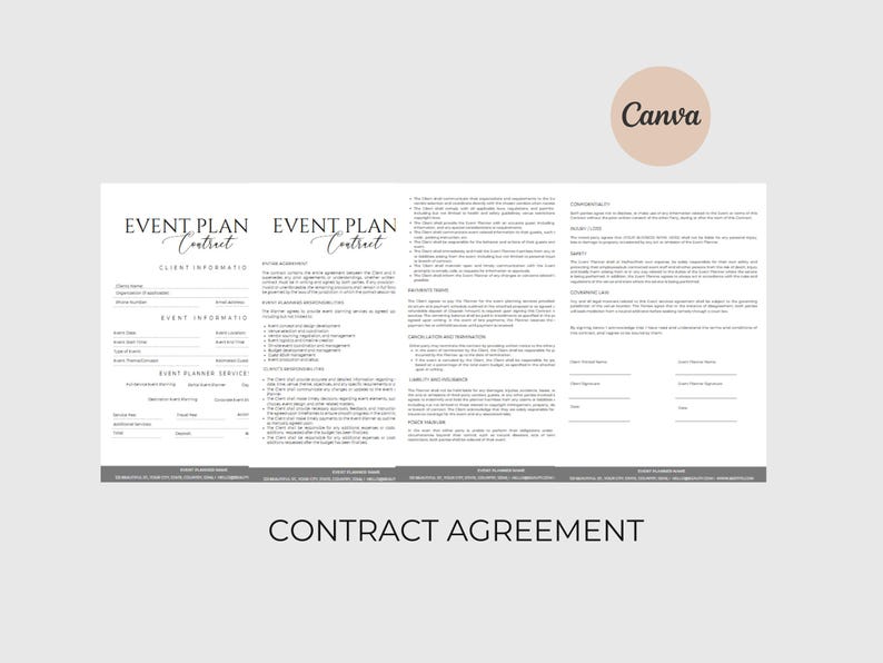 Event Planner Contract Template Event Planner Client Forms Wedding Planning Contract Event Planner Agreement Canva Template Instant Download image 4