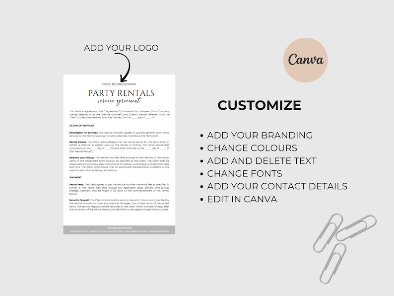 Party Rental Contract Event Rental Agreement Chair Rental Agreement Tent Rental Agreement Party Rental Waiver Bar Rental Contract CANVA image 3