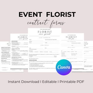 Event Florist Service Contract  Wedding & Vendor Agreement Template  Flower Arrangement Service Forms  Florist Business Contract  CANVA