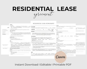 Printable Lease Agreement  Rental Agreement Template  Residential Housing Agreement Lease Contract Template  Instant Download CANVA