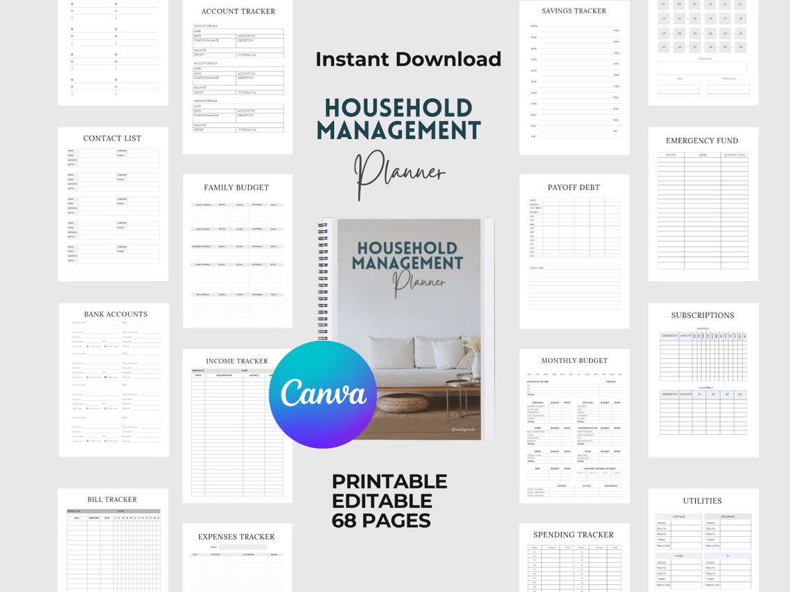 Household Planner, Printable Household Management Binder, Household ...