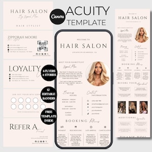 Plantilla de programación de citas Hair Acuity DIY Sitio web de reservas de peluquería Canva editable Sitio web de Cream Acuity Hair Descarga digital de programación de citas Acuity