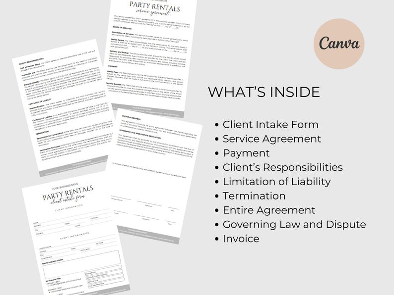 Party Rental Contract Event Rental Agreement Chair Rental Agreement Tent Rental Agreement Party Rental Waiver Bar Rental Contract CANVA image 2