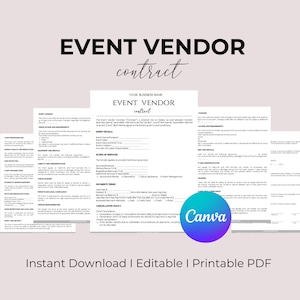 Editable Event Vendor Contract  Vendor Agreement for Weddings and Events  Event Vendor Contract Template  Vendor Business Templates  CANVA