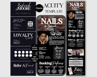 Acuity Nail Tech-planningssjabloon Acuity Nail-boekingssite Acuity Black Nail-website Acuity-sjabloonsite nagelcanva Bewerkbare Acuity Nail