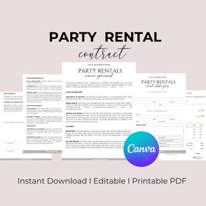 Party Rental Contract  Event Rental Agreement  Chair Rental Agreement  Tent Rental Agreement  Party Rental Waiver  Bar Rental Contract CANVA