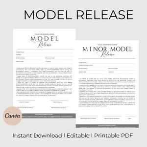 Model Release Form Template  Minor Model Release Form  Photography Forms  Contract for Photographers  Canva Template  Instant Download