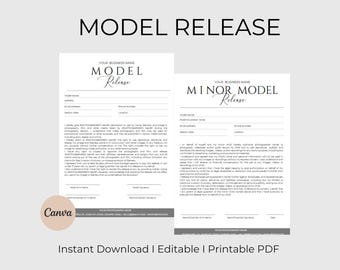 Model Release Form Template  Minor Model Release Form  Photography Forms  Contract for Photographers  Canva Template  Instant Download