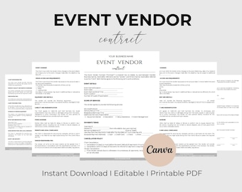 Contrato editable para proveedores de eventos Acuerdo con proveedores para bodas y eventos Plantilla de contrato para proveedores de eventos Plantillas comerciales para proveedores CANVA