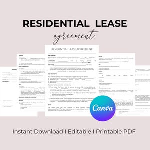 Printable Lease Agreement  Rental Agreement Template  Residential Housing Agreement Lease Contract Template  Instant Download CANVA