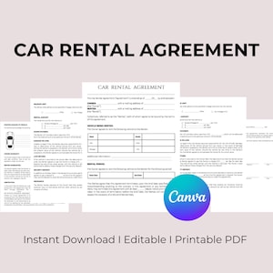 Editable Car Rental Contract Template  Car Rental Agreement Form  Auto Rental Agreement  Printable Vehicle Lease Contract Instant Download