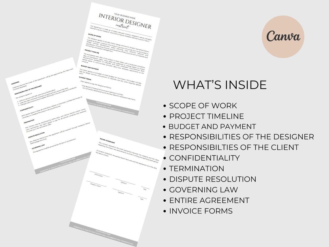 Interior Designer Client Contract Interior Design Services Agreement ...